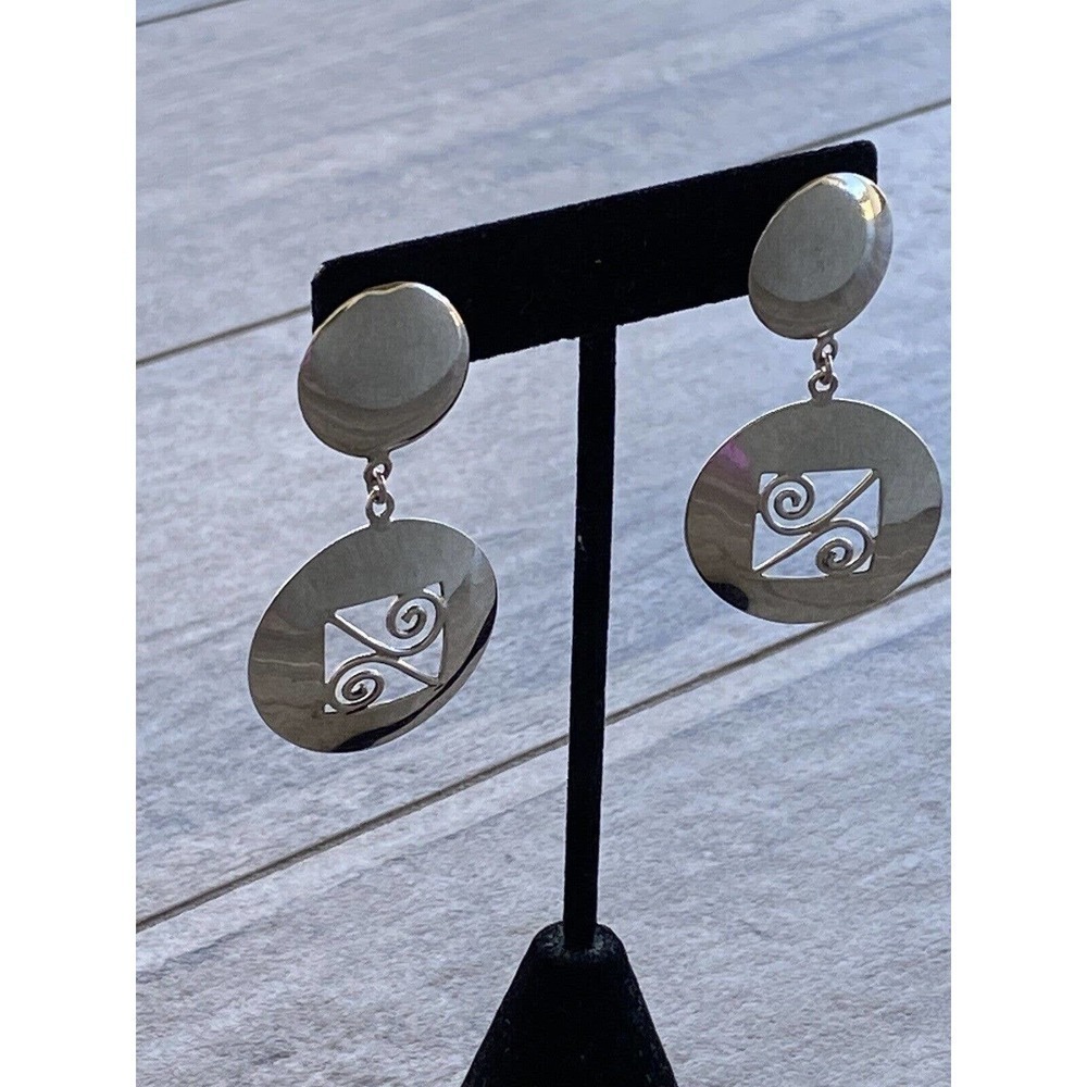 925 SU Sterling Silver Earrings Dangles Drops Vintage Circles Art Deco